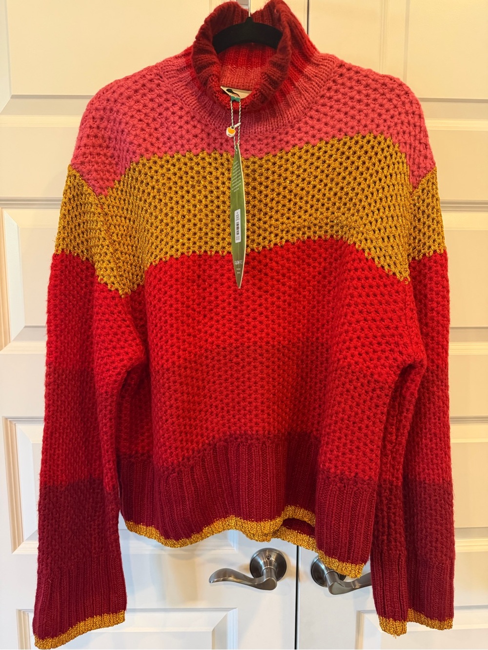 Farm Rio Women's Colorblock Knit Sweater - Red, Pink & Gold